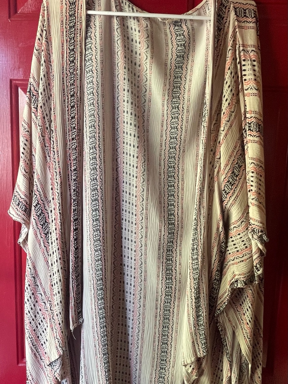 LA MIEL Cream and Pink Striped Woven Cape